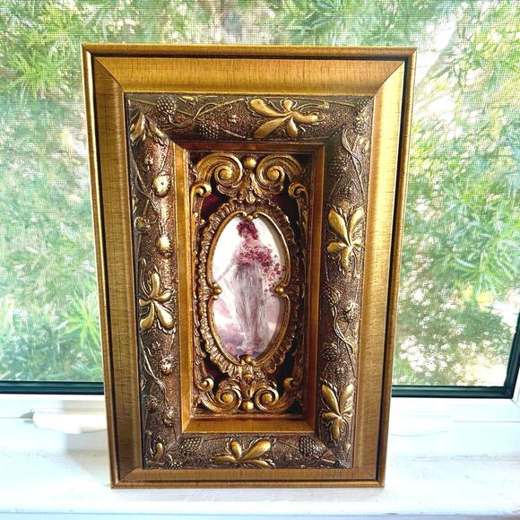 Vintage Ornate Gold Framed Print of Woman with Flowers, Victorian Style Wall Art - Picture 1 of 16